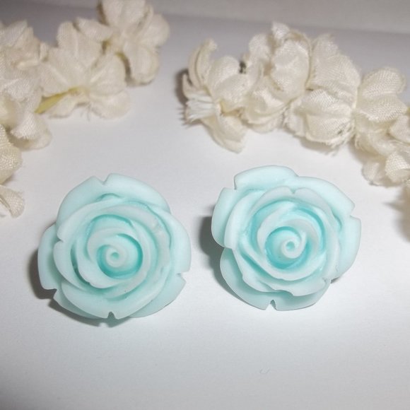 Earring, Flower Earring, Blue Earring, Turquoise Flower Earring, Earrings C172 - Picture 1 of 5